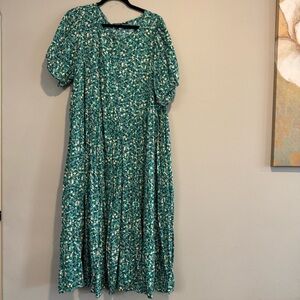 Old Navy Floral Green Button Front Tiered Dress Cottagecore Boho Peasant 3X